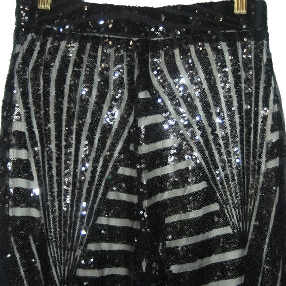 High Waist Sequin Sparkle Flared Pants Wide Leg Bell Bottom Trousers NWOT! - Picture 4 of 8